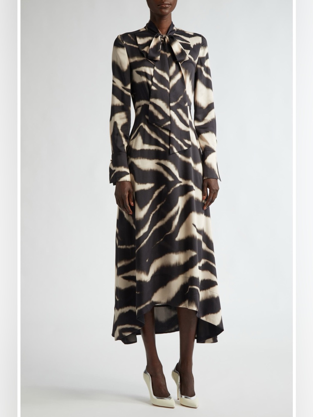 St. John Zebra Print Long Sleeve Bow Maxi Dress NWT
